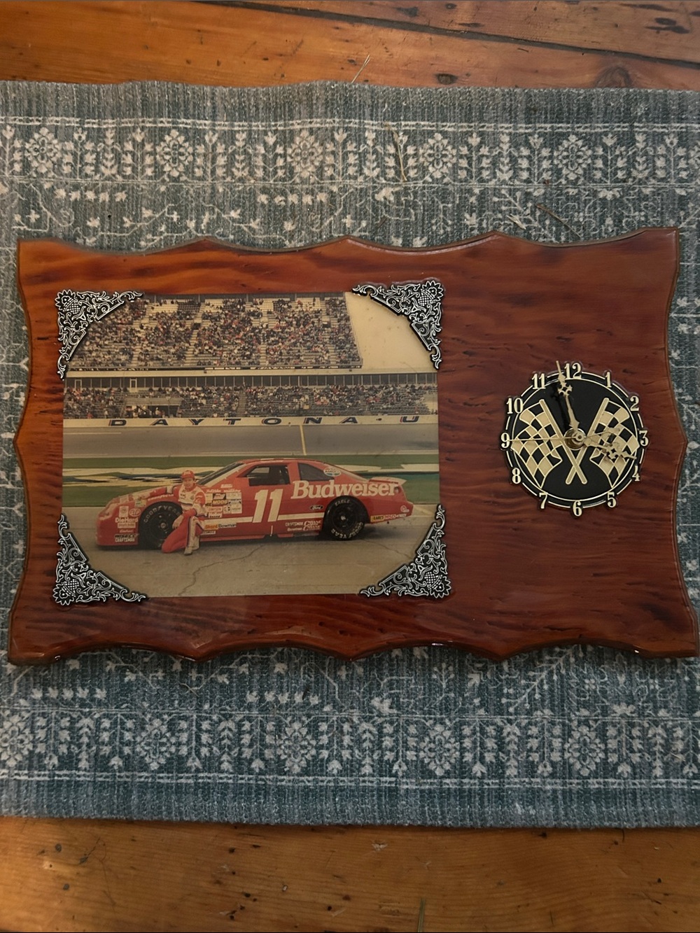 Budweiser Red and Black Racing Plaque with Checkered Emblem
